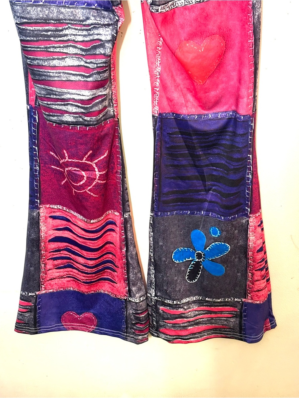 Colorblock Floral Patchwork Leggings — Pink & Blue - Picture 7 of 10
